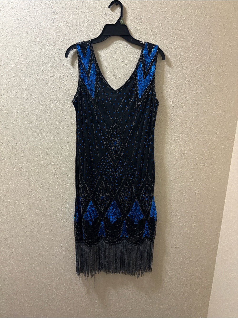Blue and Black Beaded Fringe Women's Dress